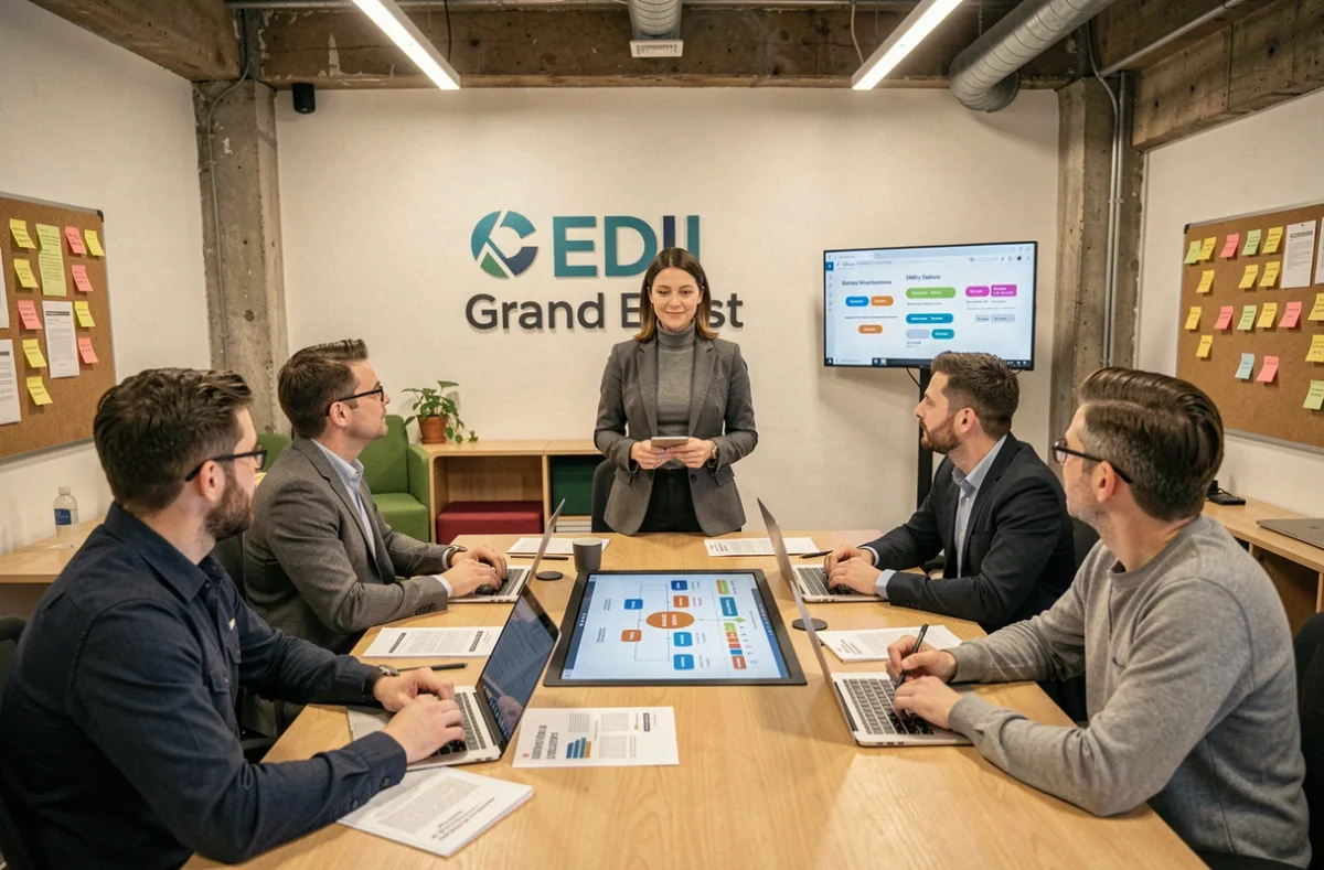 Conseillère de l'EDIH Grand Est animant un atelier de sensibilisation à la cybersécurité pour des dirigeants de PME industrielles