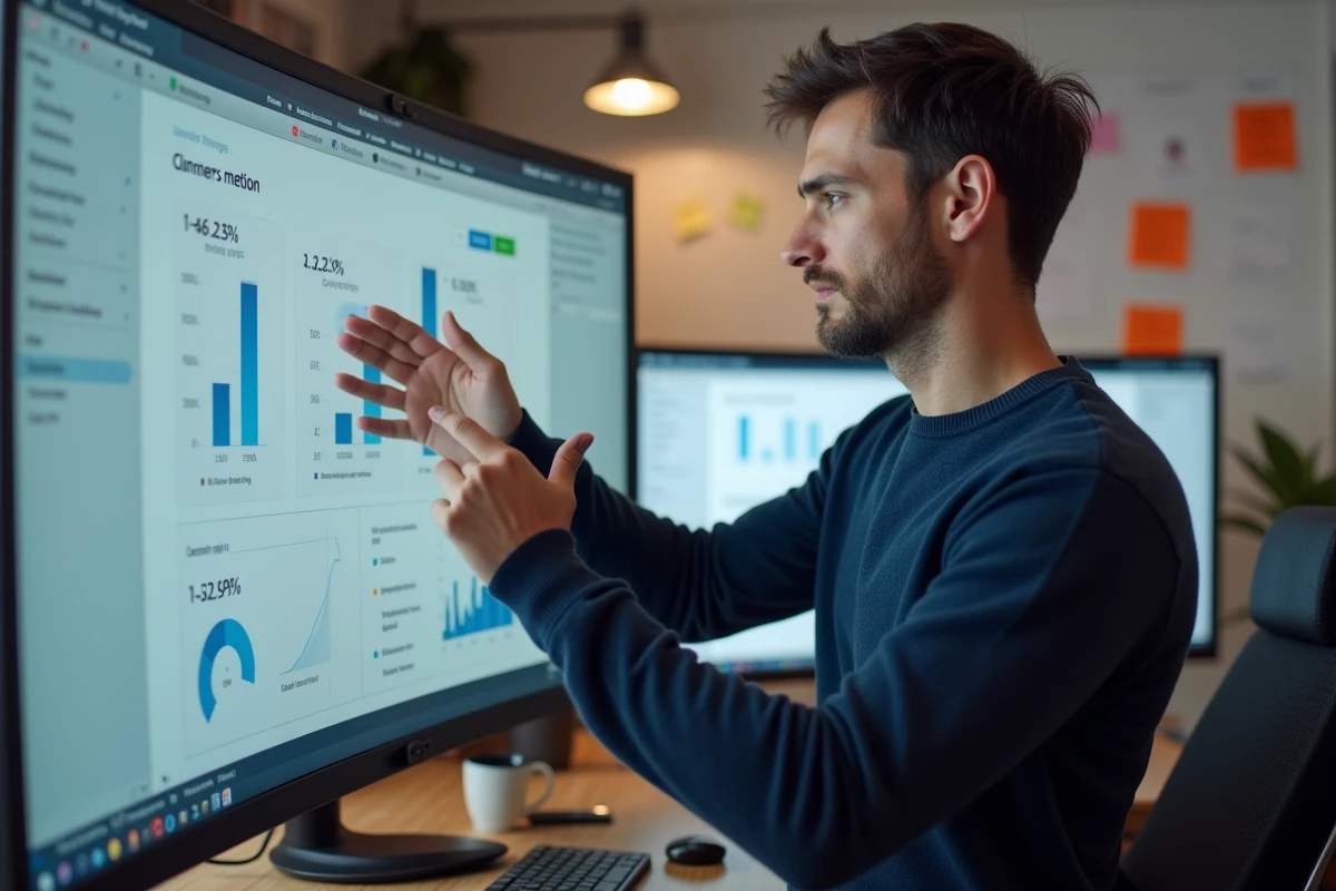 Un développeur évalue les résultats de tests A/B sur la plateforme Unbounce dans un espace de travail startup