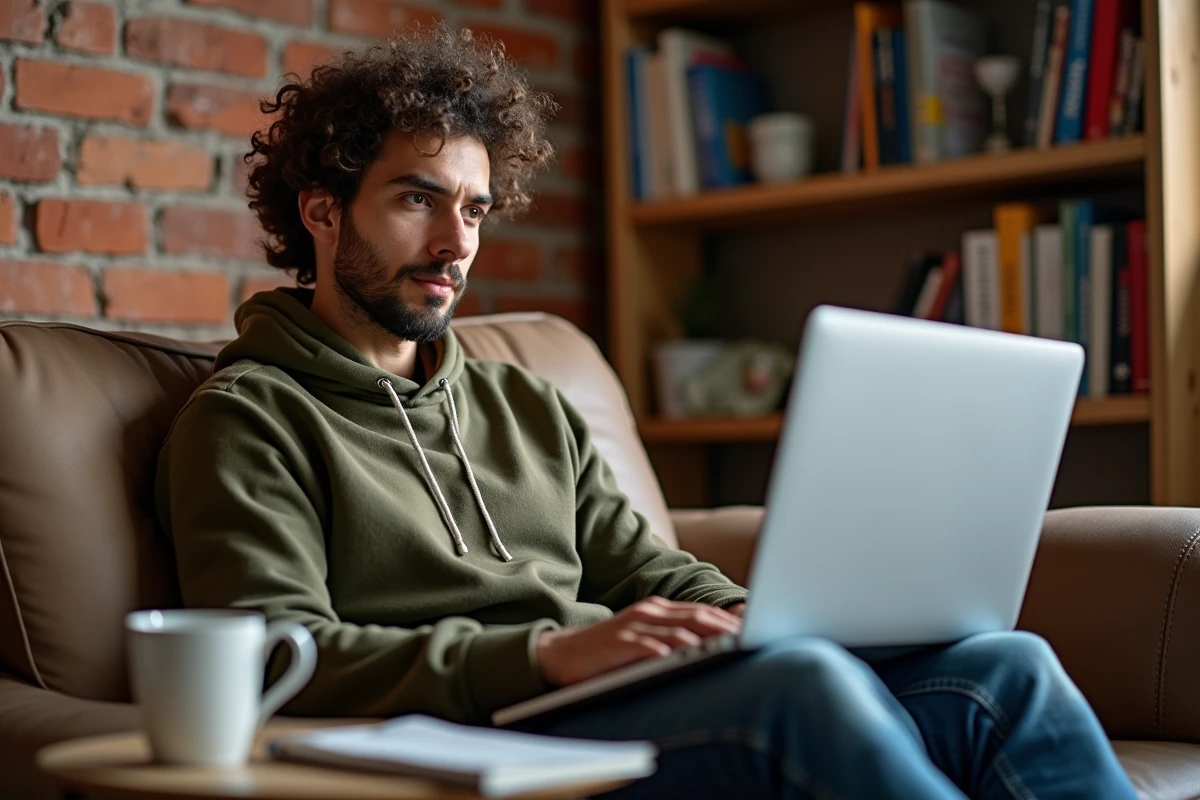 Freelance comparant les prix des prestations SEO depuis son bureau à domicile