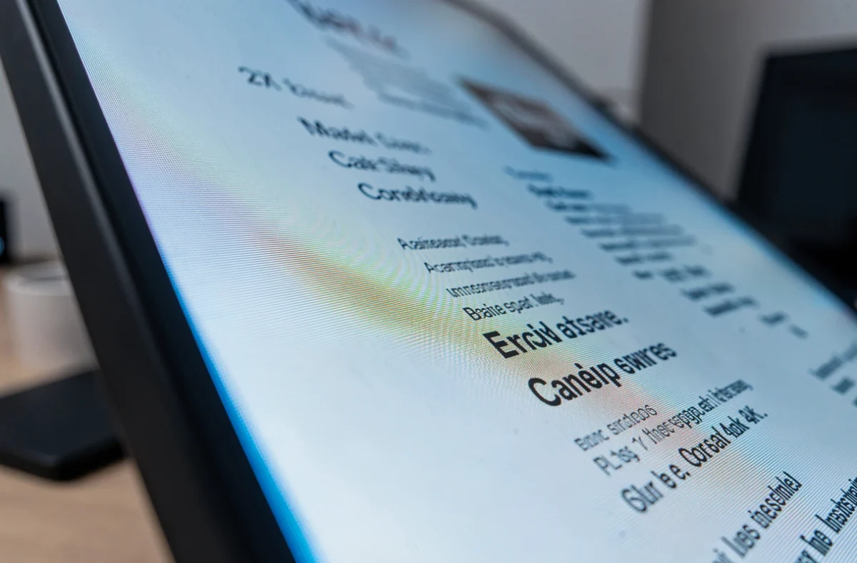 Gros plan sur la surface d'un écran OLED 27 pouces 4K montrant la densité de pixels et la précision des couleurs