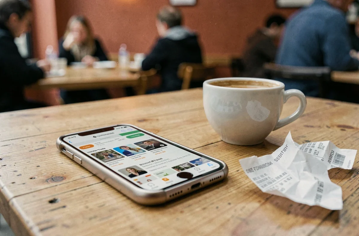 iPhone 14 Pro posé sur une table de café avec une tasse d'espresso, questionnant son utilité en 2026
