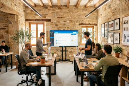 Équipe d'une agence WordPress dans un bureau moderne au style provençal à Avignon, Vaucluse