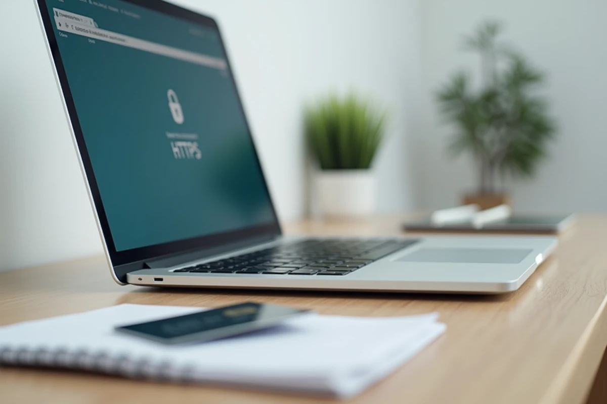 Écran d'ordinateur affichant un cadenas HTTPS pour illustrer les critères de sécurité d'un site de vente en ligne fiable