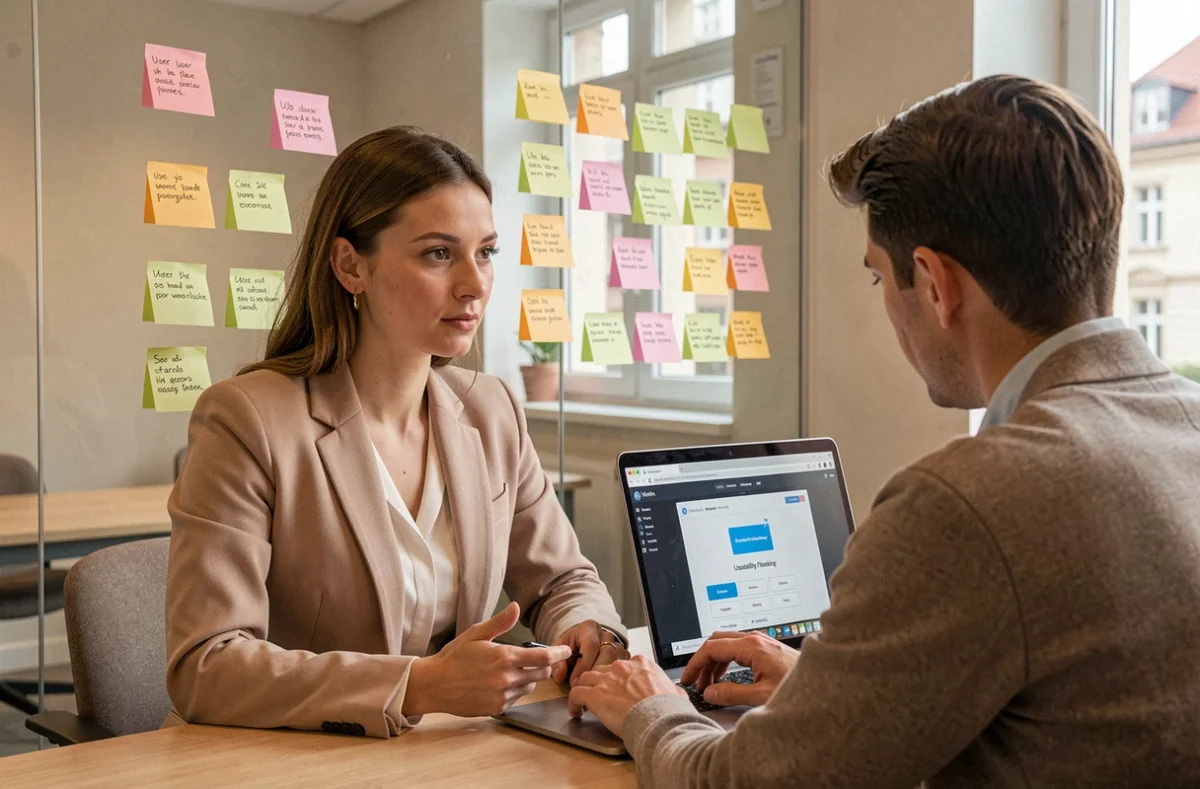 Chercheuse UX conduisant un test utilisateur pour créer une expérience mémorable en agence web